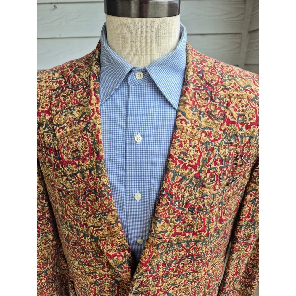 Vintage Massey's Charka Batik Blazer Mens Handwoven Tan Red Gold Sport Coat 43 R